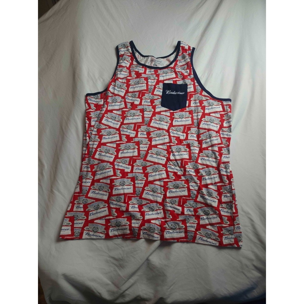 Budweiser Beer Tank Top T-Shirt Mens XL Bud Sleeveless Cotton Poly Allover Print